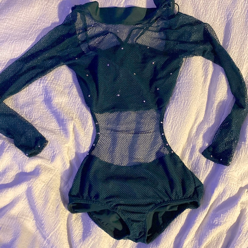 Custom hand rhinestoned AL Hunter Green Leotard